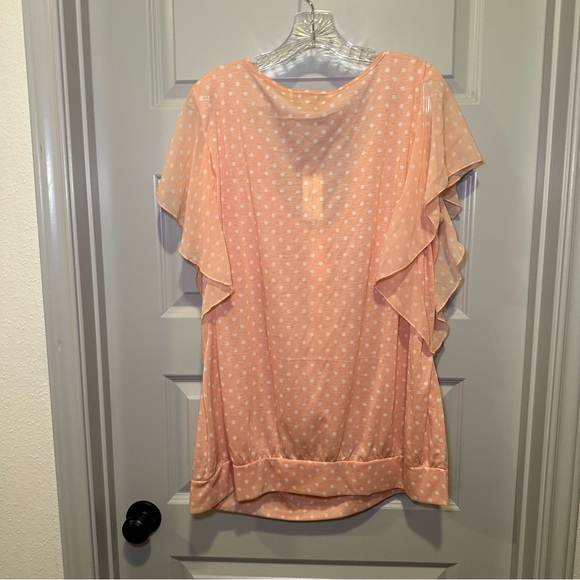 NWT French Laundry Pink-Orange Polka Dot Print Flutter Sleeve Blouse 22/24 - Picture 8 of 8